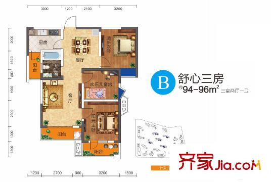 國創(chuàng)光谷上城2期6-10號樓B戶型 3室2廳1衛(wèi)1廚