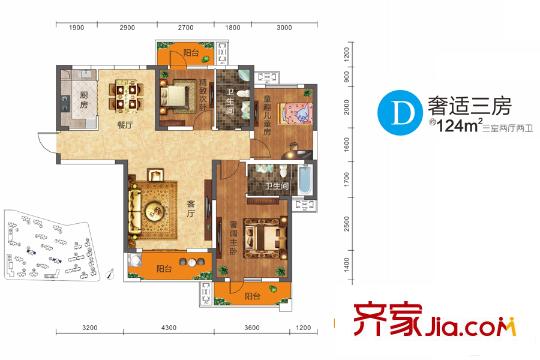 國創(chuàng)光谷上城2期9、10號樓D戶型 3室2廳2衛(wèi)1廚
