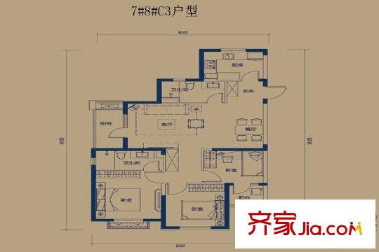 萬(wàn)科錦程7#8#C3戶型 3室2廳2衛(wèi)1廚