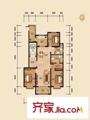 帝景公館戶型圖A1戶型 3室2廳2衛(wèi)1廚