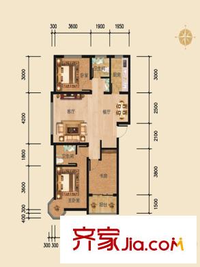 帝景公館戶型圖A6 3室2廳2衛(wèi)1廚
