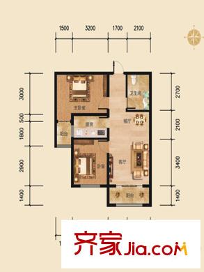 帝景公館戶型圖A3戶型 2室2廳1衛(wèi)1廚
