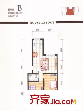 東臺(tái)金谷戶型圖五號(hào)樓B戶型 2室2廳1衛(wèi)1廚