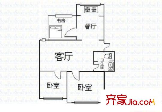 大東關(guān)塑料三廠宿舍 3室 戶型圖