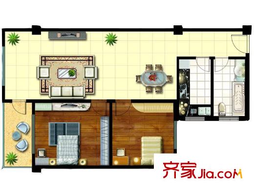 春天廣場戶型圖A戶型 2室2廳1衛(wèi)1廚