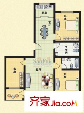 榆纜書林世家戶型圖戶型： 3室2廳2衛(wèi)1廚