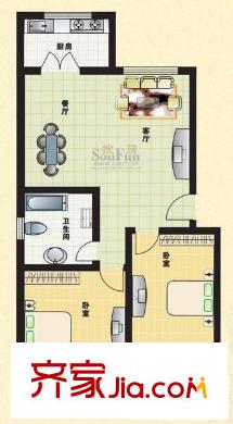 榆纜書林世家戶型圖戶型： 2室2廳1衛(wèi)1廚