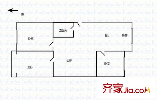 鄉(xiāng)鎮(zhèn)局宿舍 3室 戶型圖