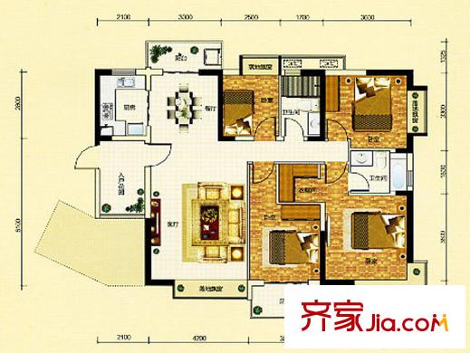 蘭亭熙園戶型圖6棟（01）號戶型 4室2廳2衛(wèi)1廚