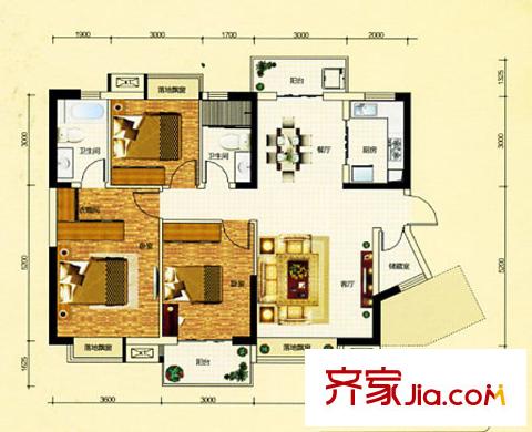 蘭亭熙園戶型圖6棟（04）號戶型 3室2廳2衛(wèi)1廚