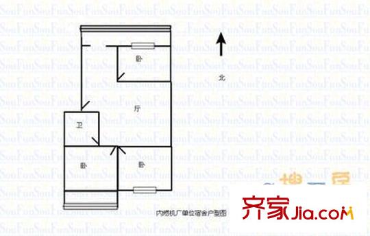 鄉(xiāng)鎮(zhèn)局宿舍 3室 戶型圖