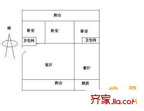 太原市地方稅務(wù)局直屬分局宿舍 3室 戶型圖