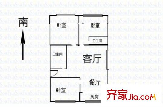 太原市地方稅務(wù)局直屬分局宿舍 3室 戶型圖