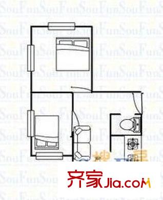 省汽車工貿(mào)總公司大營(yíng)盤住宅區(qū) 2室 戶型圖