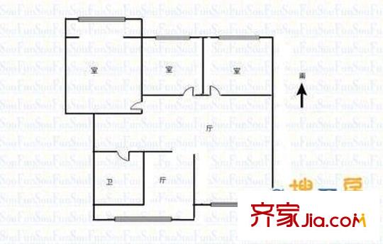汽配廠宿舍 3室 戶(hù)型圖
