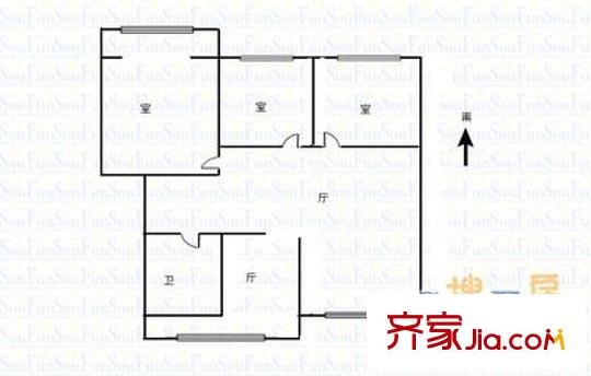汽配廠宿舍 3室 戶型圖