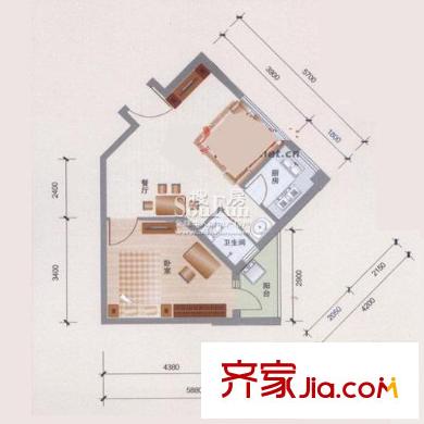 大城小院戶型圖一期2棟E戶型 2室2廳1衛(wèi)1廚