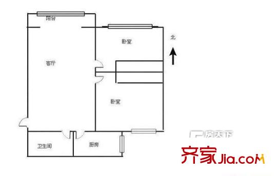 寇莊交警隊(duì)宿舍戶型圖1 2室1廳1衛(wèi)1廚