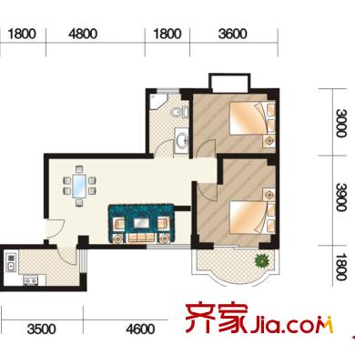 佳源花都戶型圖二期C戶型 2室2廳1衛(wèi)