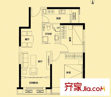 武昌城市公園戶型圖二室二廳 戶型圖 2室2廳