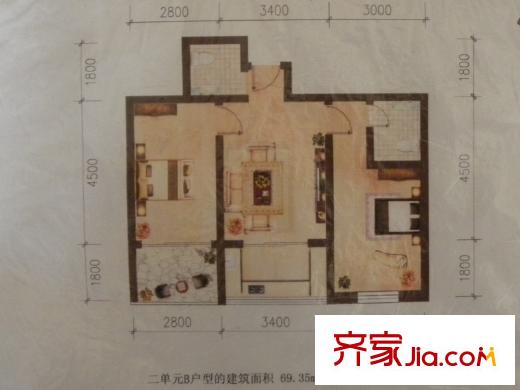 金典8號戶型圖二單元B戶型 2室1廳1衛(wèi)1廚