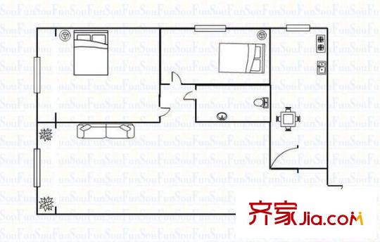 交通科學(xué)研究院宿舍 2室 戶型圖