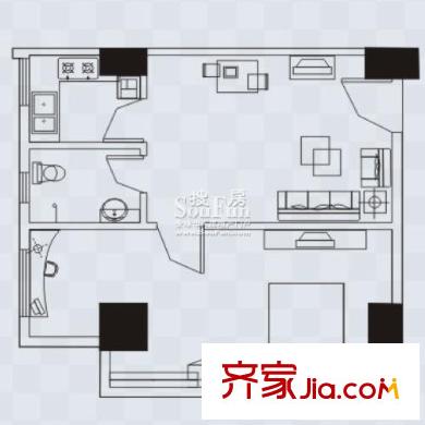 澳門銀座戶型圖E 1室1廳1衛(wèi)