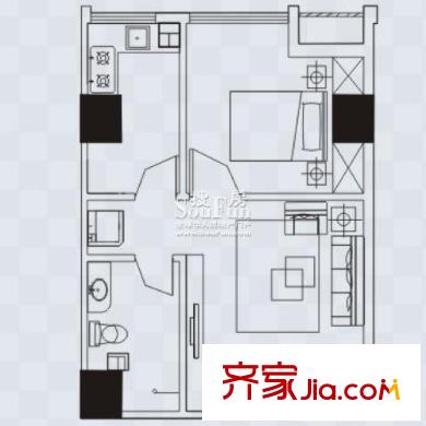 澳門銀座戶型圖B、J、F 1室1廳1衛(wèi)