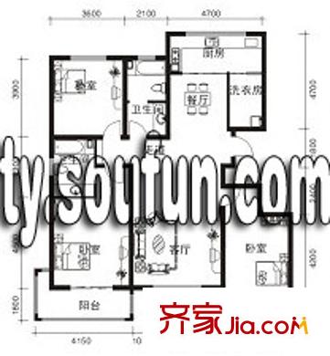 金潞苑戶型圖C戶型 3室2廳2衛(wèi)1廚