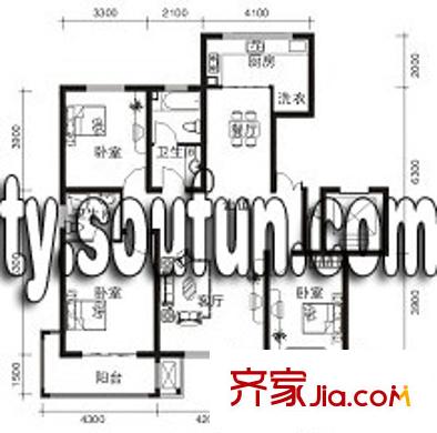 金潞苑戶型圖D戶型 3室2廳2衛(wèi)1廚