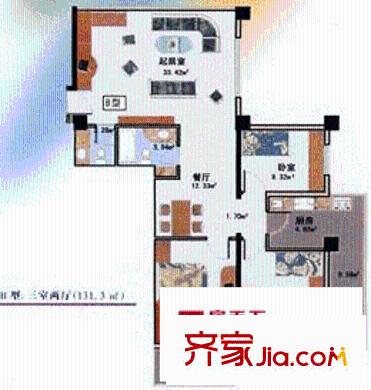金澤苑戶型圖3室2廳2衛(wèi)1廚