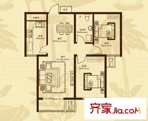 新地盛世東方戶型圖二室二廳 戶型圖 2室2廳