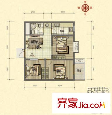 鴻瑞佳園戶型圖A7戶型 2室2廳1衛(wèi)1廚