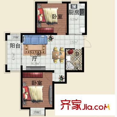 威嘉白金領(lǐng)域戶型圖2室2廳 2室2廳