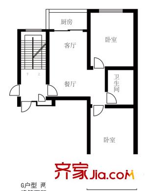 純境戶型圖G戶型 2室2廳1衛(wèi)1廚