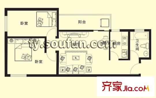 彩虹湾户型图户型 2室1厅1卫1厨