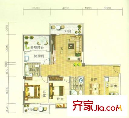 東亭小區(qū)戶(hù)型圖二室二廳 戶(hù)型圖 2室2廳