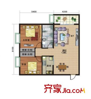 奧林花園戶型圖二室二廳 戶型圖 2室2廳