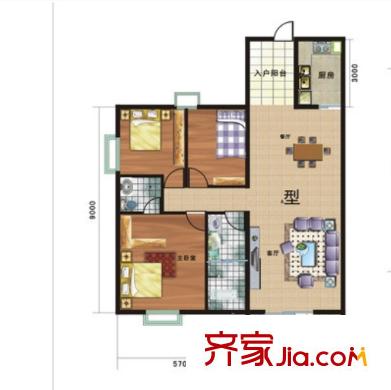 奧林花園戶型圖三室二廳 戶型圖 3室2廳