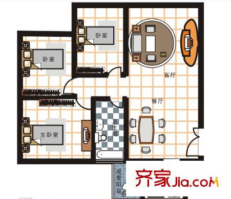 奧林花園戶型圖三室二廳 戶型圖 3室2廳