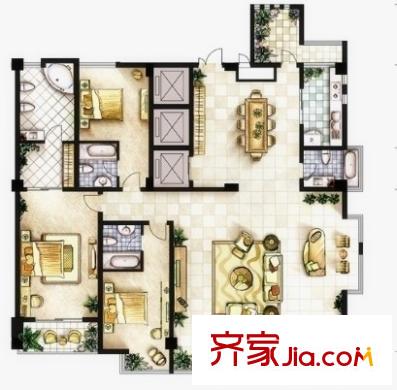 泰合百花公園戶型圖三室二廳 戶型圖 3室2廳