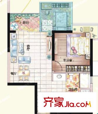 三金鑫城國(guó)際戶型圖一室二廳 戶型圖 1室2廳