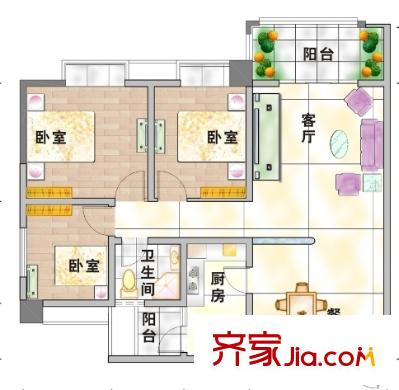 三金鑫城國(guó)際戶型圖三室二廳 戶型圖 3室2廳