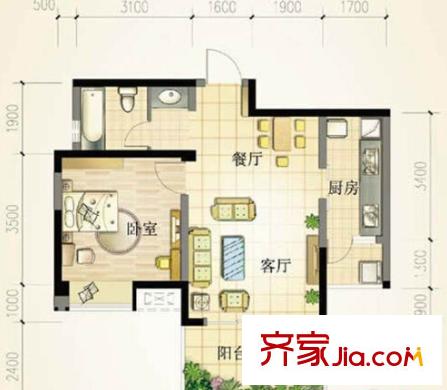 萬(wàn)科城戶型圖一室二廳 戶型圖 1室2廳