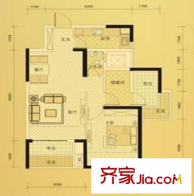 萬(wàn)科城戶型圖一期B2戶型圖 2室2廳1衛(wèi)1廚