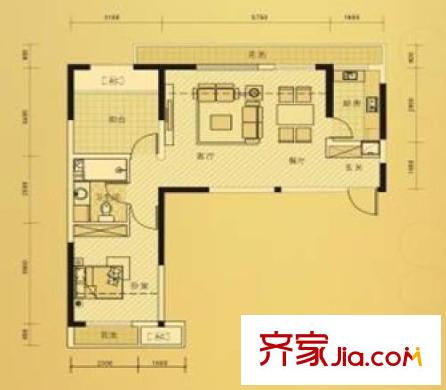 萬(wàn)科城戶型圖一期D戶型 1室2廳1衛(wèi)1廚