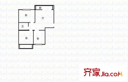 小北門稅務(wù)局宿舍 3室 戶型圖