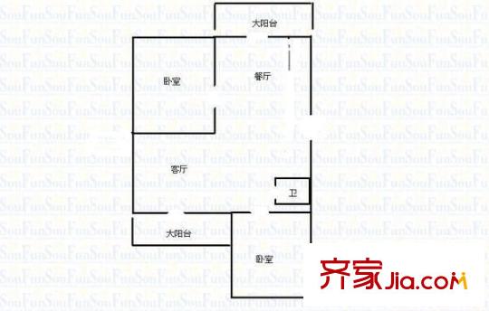 萬柏林區(qū)民政局宿舍 2室 戶型圖
