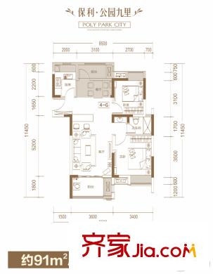 保利公園九里27#樓4-G戶型 3室2廳1衛(wèi)1廚
