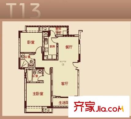 武漢天地御江苑 2室 戶型圖